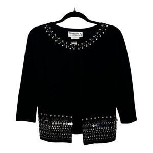 Joseph A. Womens Black Beaded Rhinestone Open Front Cardigan Sweater Size S